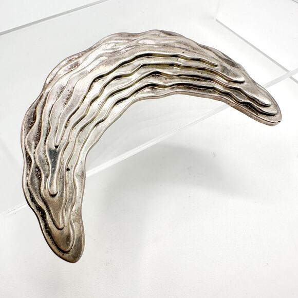 Sterling Silver Crescent Moon Brooch | Vintage Modernist Signed NR Designer Pin - Picture 14 of 14